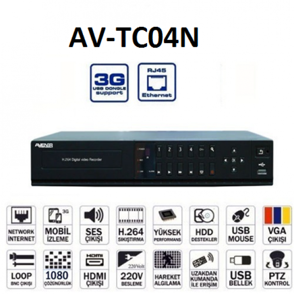 Avenir AV-TC04N 1080p AHD 4Kanal DVR Kayıt Cihazı (Hybrid)