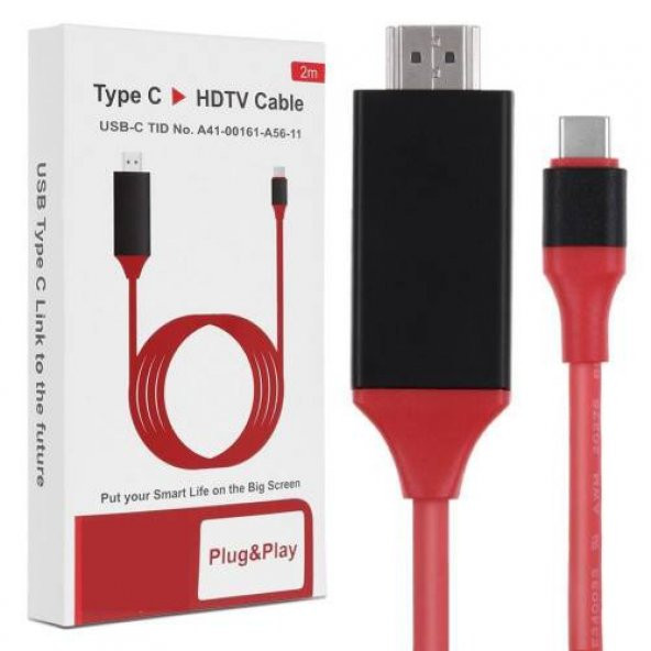 USB 3.1 TYPE-C HDTV HDMI 4K 30Hz UHD KABLO 2M-KIRMIZI
