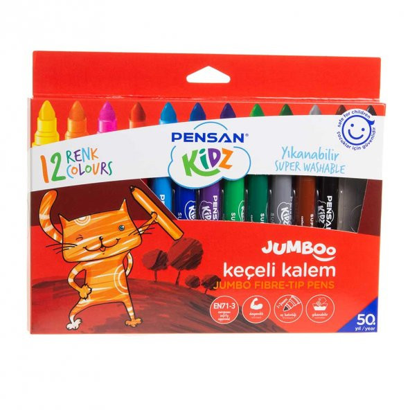 Pensan 12 Renk Yikanabilir Jumbo Keçeli Kalem