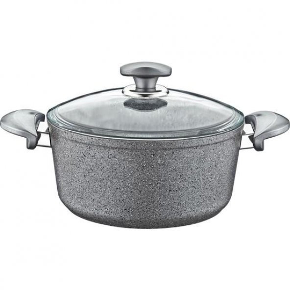 OMS Granit Gri Derin Tencere Cam Kapaklı 3110 24x12 CM