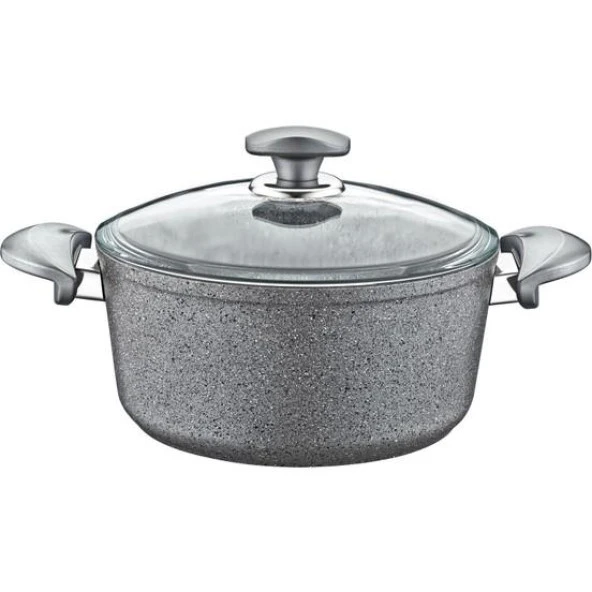 OMS Granit Gri Derin 28X13 CM Tencere Cam Kapaklı 3110