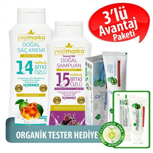 Organicadent Florürsüz Organik Diş Macunu 50 ml 14+15Bitki Özlü Doğal Şampuan ve Saç Kremi Hediye B