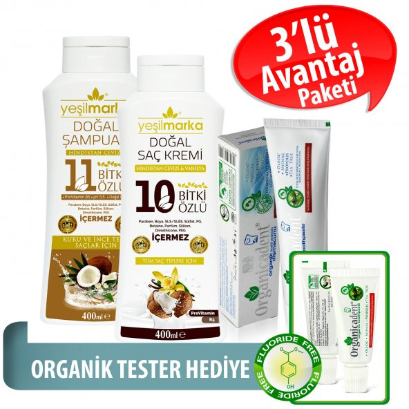Organicadent Florürsüz Organik Diş Macunu 50 ml 10+11Bitki Özlü Doğal Şampuan ve Saç Kremi Hediye B