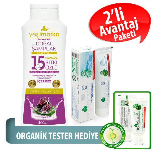 Organicadent Florürsüz Organik Diş Macunu 50 ml 15Bitki Özlü Doğal Şampuan Hediye B