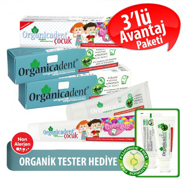 Organicadent Florürsüz Doğal Çocuk Diş Macunu 50ml + Organik 75ml x2