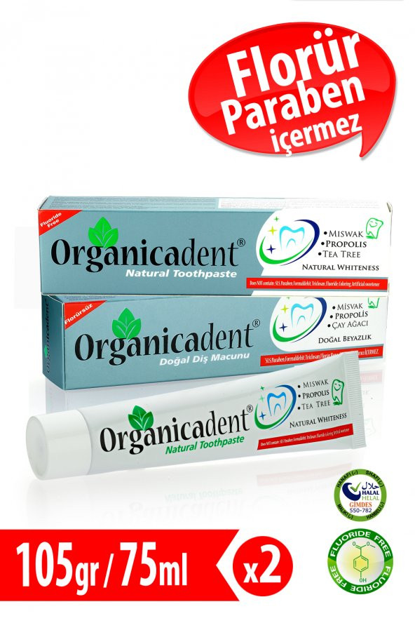 Organicadent Doğal Diş Macunu Florürsüz 75ML x2 aile paketi