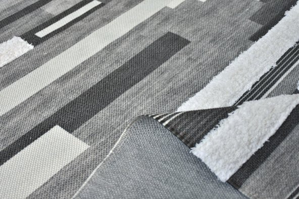 Siyah Gri Renklerde Yıkanabilir İnce Yazlık Kilim - HS84003 - 4