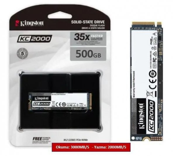 Kingston KC2000 500GB 3000/2000MB/S NVMe M.2 2280 PCIe SSD (SKC2000M8/500G)