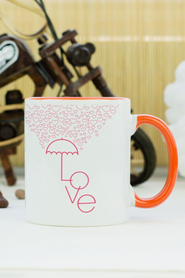 Love Şemsiye Tasarımlı Kupa Bardak Turuncu