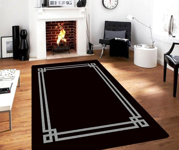 Siyah Gri Yıkanabilir İnce Yazlık Halı - HS81209 - 6