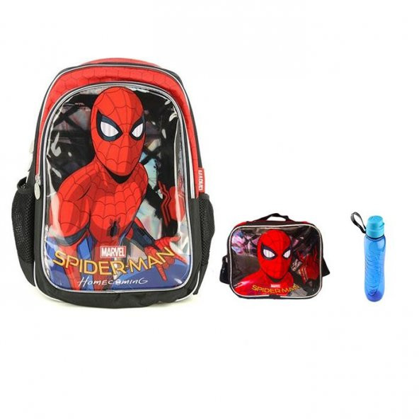 Spiderman Çanta - Lisanslı Örümcek Adam Okul Çantası + Beslenme Çantası +  Suluk Hediye