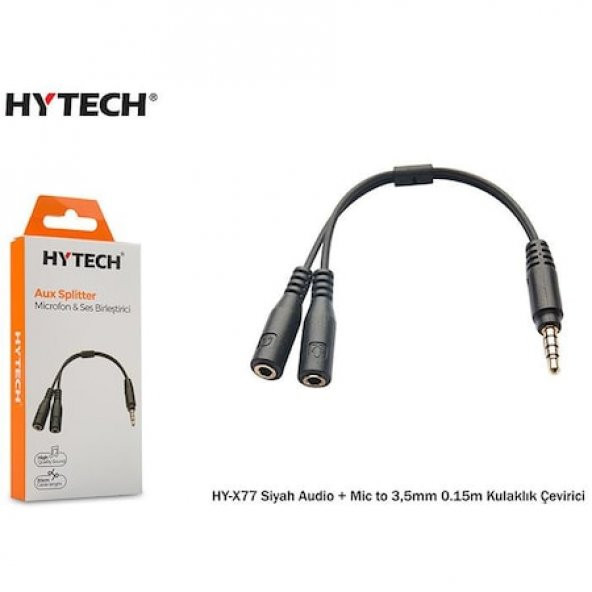 Hytech HY-X77 Siyah Audio + Mic to 3,5mm 0.15m Kulaklık Çevirici - 1