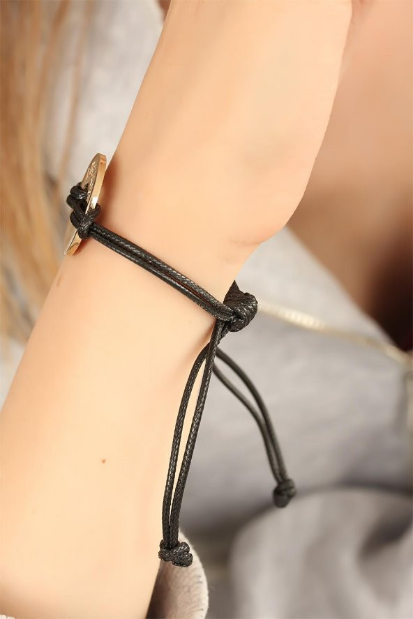 LUCKY (Şanslı) Siyah Deri İpli Unisex Mood Bileklik - 3