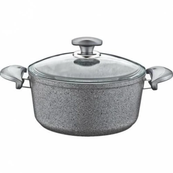 Oms Granit 26X12,5 Cm Gri Derin Tencere Cam Kapaklı 3110