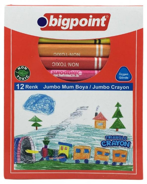 Bigpoint 12 Renk Jumbo Üçgen Mum Boya