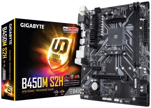 Gigabyte B450M S2H AMD B450 Soket AM4 DDR4 3200(O.C.)Mhz mATX Anakart