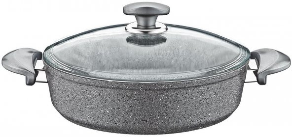 OMS Granit 24x7,5 CM Gri Pilav Tencere Cam Kapaklı 3310