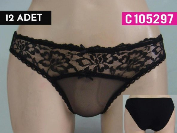 CİNDY BAYAN ÜST BANT ORTA KAVİSLİ TÜL ARKA PAMUK BİKİNİ   PAKET İÇİ 12 ADET - 2
