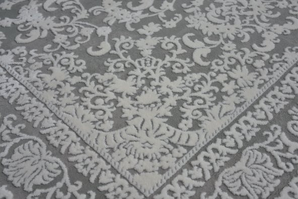 Gri Klasik Desen Bordürlü Salon Halısı - HS97073T - 2