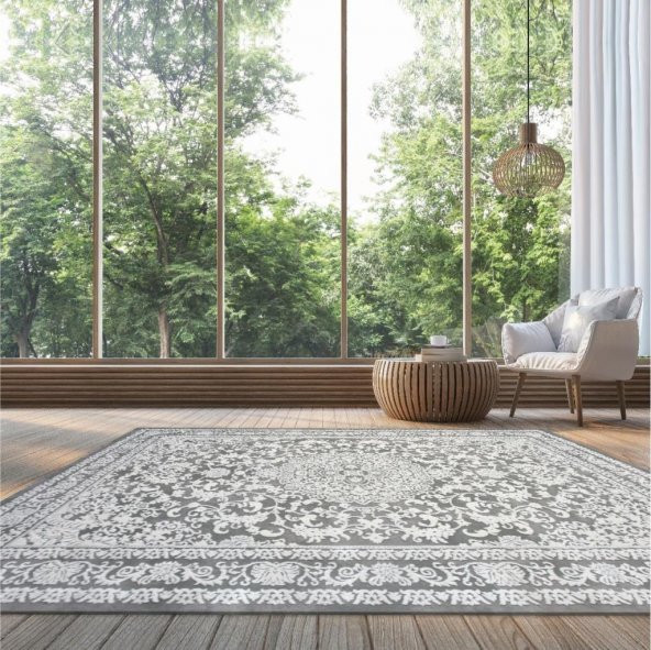 Gri Klasik Desen Bordürlü Salon Halısı - HS97073T - 3