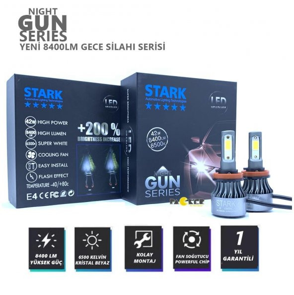 Stark Night Gun H27 881 8400LM Yüksek Güç Şimşek Etkili Led Xenon 6500 Kelvin Kristal Beyaz