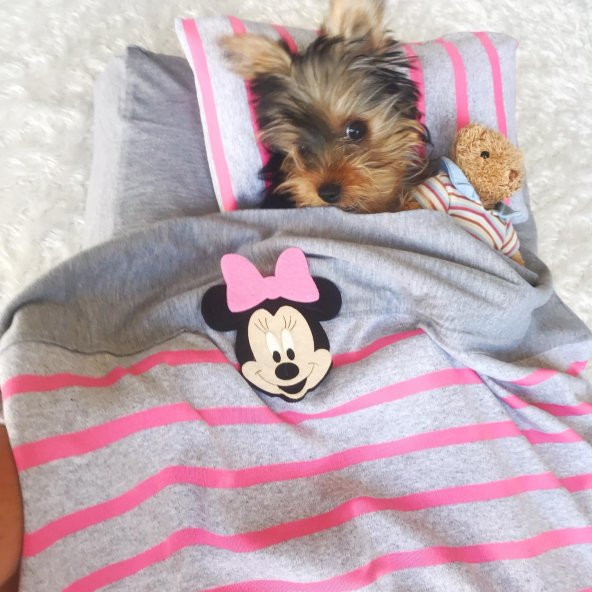 Minnie Pink Köpek Uyku Takımı Minder Yastık Örtü Set