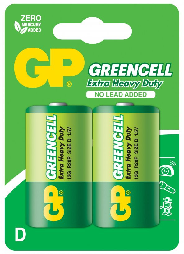 GP Greencell R20 GP13-2UE2 Çinko Karbon Büyük Boy D Pil 2li