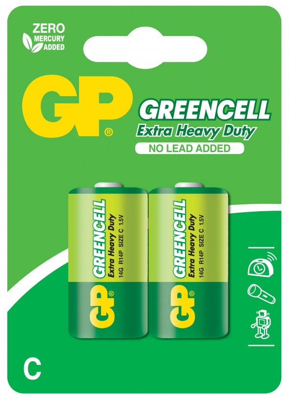 GP Greencell GP14G-U2 R14P Çinko Karbon Orta Boy C Pil 2li