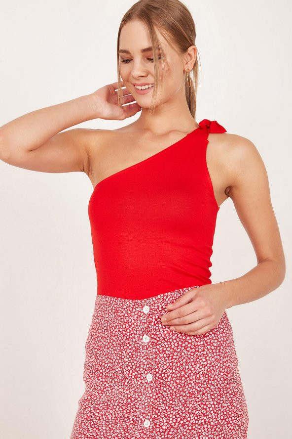 Kadın Kırmızı Bağlamalı Bluz - 4