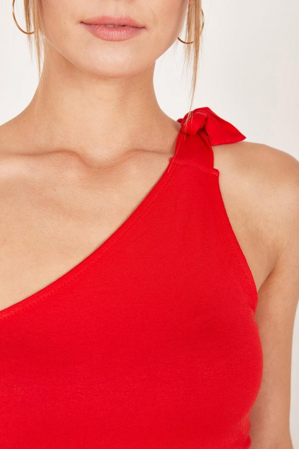 Kadın Kırmızı Bağlamalı Bluz - 5