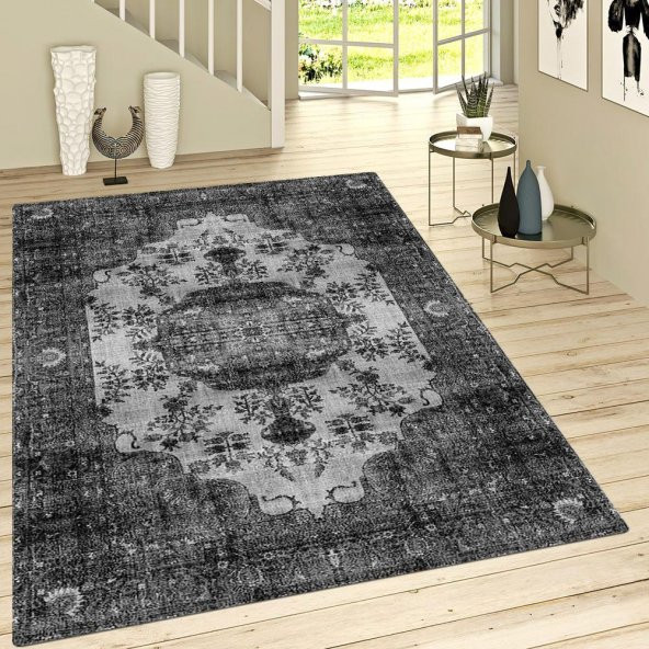 Siyah Renk Yıkanabilir İnce Yazlık Kilim - HS82104 - 5