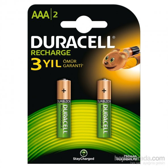 Duracell Şarj Edilebilir AAA İnce Kalem Pil 750 mAh 2li Paket