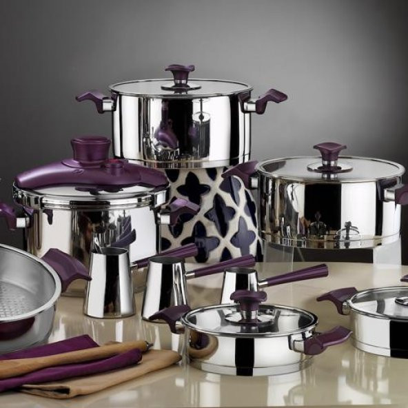 Aryıldız King Cam İdeal 22 Parça Mor Tencere Seti
