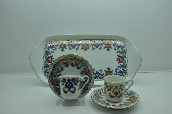 Kütahya Porselen Tepsili 2 Kişilik Kahve Fincanı Dekor No:07452