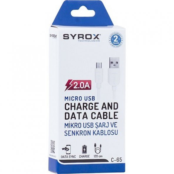 SYROX 2.0A SAMSUNG MICRO USB ŞARJ VE DATA TRANSFER KABLOSU C65