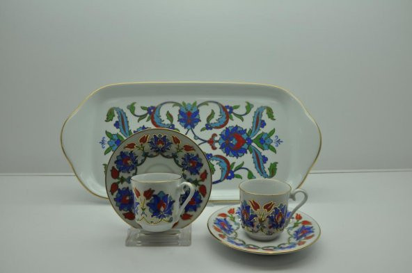 Kütahya Porselen Tepsili 2 Kişilik Kahve Fincanı Dekor No:07564