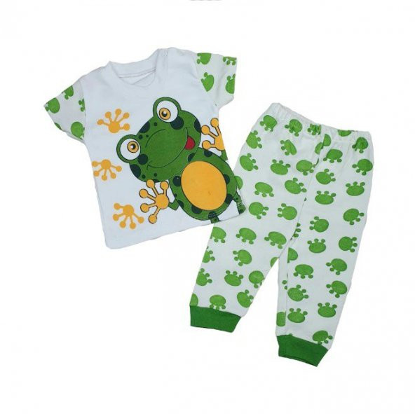 Kız-Erkek Bebek Kurbağalı Pijama Takımı 3-9 Ay Yeşil - C73347