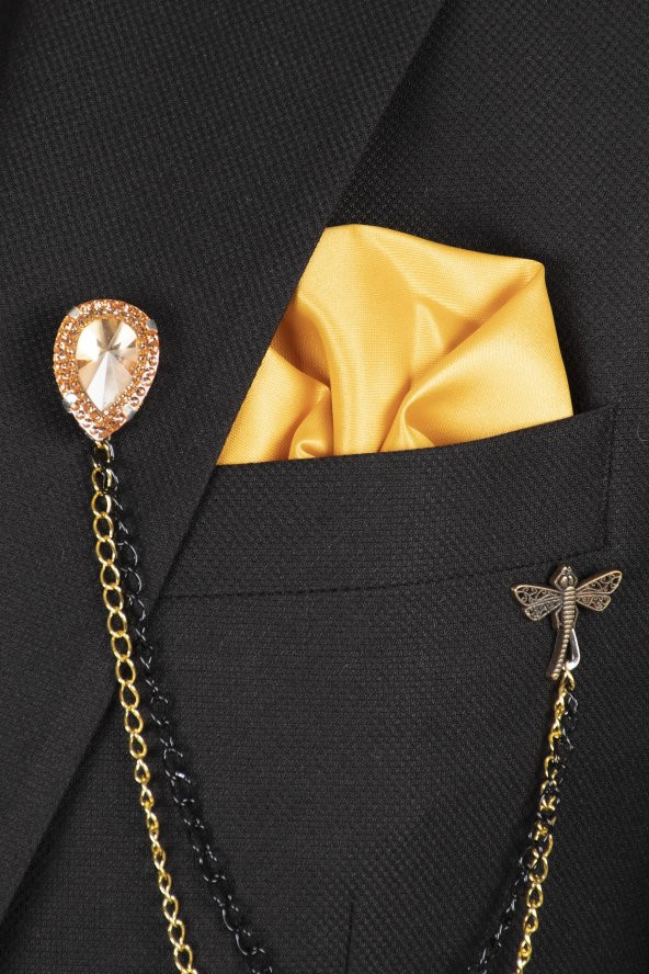 DeepSEA Sarı Klasik Damatlık Mendil Ceket Aksesuarı Seti 1901892