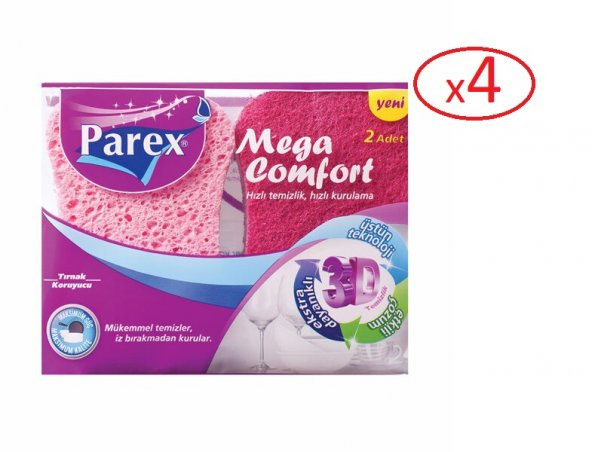 Parex Mega Comfort Oluklu / Düz Bulaşık Süngeri 2x4= 8 Adet