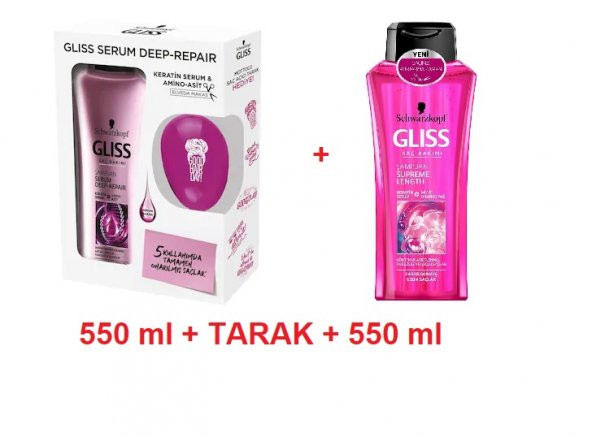 Gliss Saç Bakım Şampuanı Serum Deep Supreme 550ml x2 + TARAK