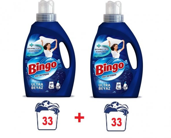 Bingo Sıvı Ultra Beyaz Çamaşır Deterjanı 2145ml 33 yıkama x2