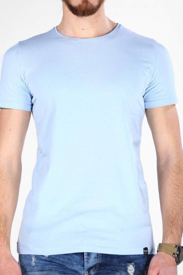 Sevgili Kombinleri Açık Mavi Kısa Kol Bicycle Yaka Basic Tshirt - 4