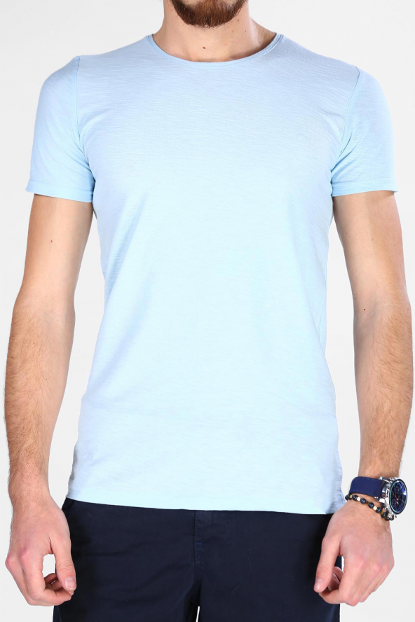 Sevgili Kombinleri Açık Mavi Kısa Kol Bicycle Yaka Basic Tshirt - 7