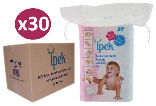 İpek Maxi Pamuk Bebek Temizleme Pamuğu 60lı * 30lu Paket (Koli)