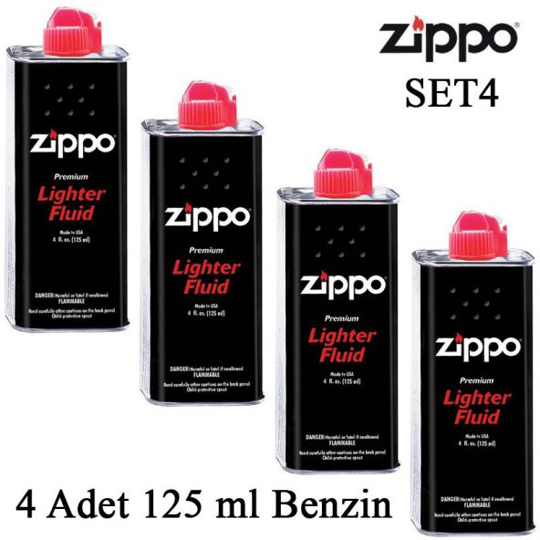 (4 ADET) Zippo Benzin Orjinal - Çakmak Gazı 125 ml.