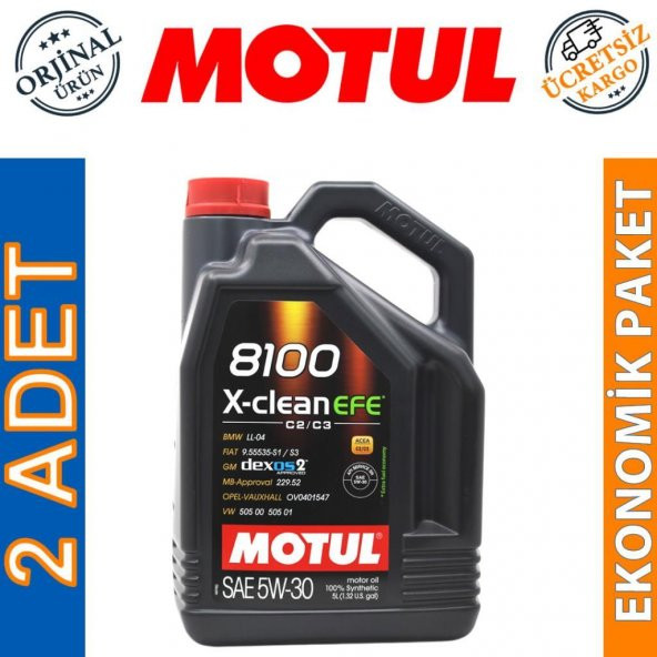 Motul 8100 X-Clean EFE 5W-30 5 Lt Tam Sentetik Motor Yağı (2 Adet)