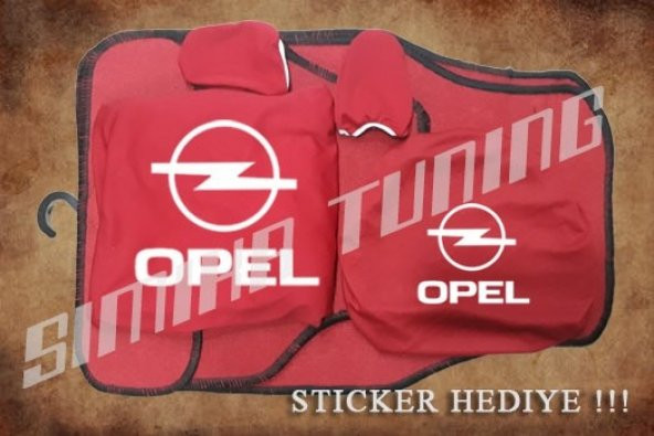 Opel Kırmızı Ön Arka Koltuk Direksiyon Seti Paspas Sticker