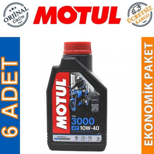 Motul 3000 10W-40 4T 1 Lt 4 Zamanlı Motosiklet Motor Yağı (6 Adet)