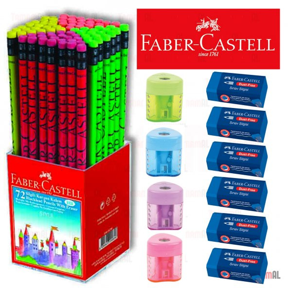 FABER CASTELL 72 KURŞUN KALEM (Krşk Renk) + 4 AÇACAK + 6 SİLGİ