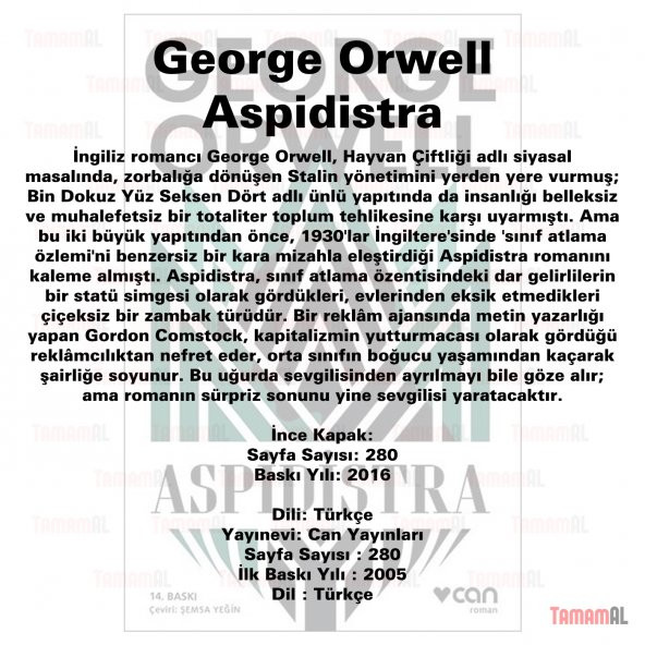 ASPİDİSTRA GEORGE ORWELL / Can Yayınları 9789750734403 - 2